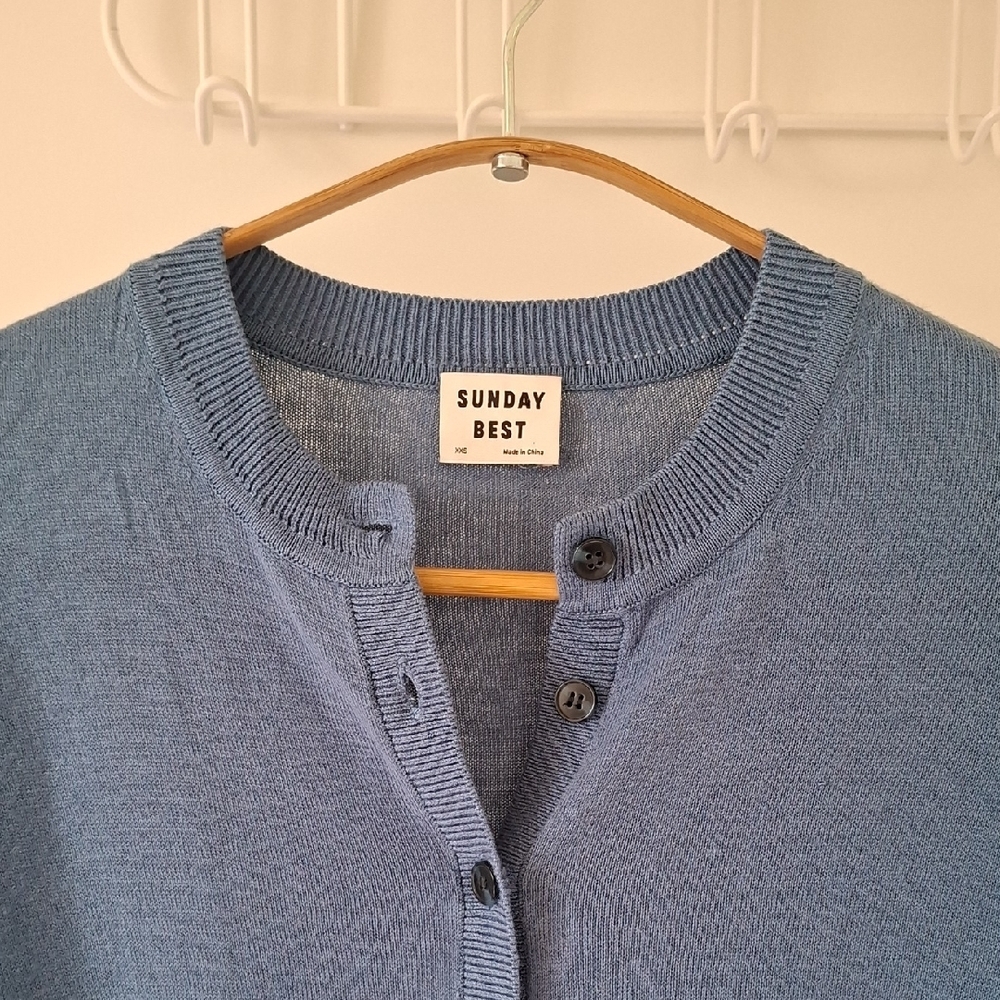 Sunday Best Sky/Cornflower Blue Silk, Cotton & Cashmere Cardigan (Size XXS)